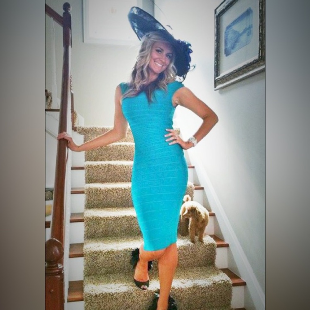 Herve Leger turquoise body on dress size small worn once